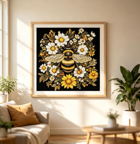 Bee Flowers Stamped Cross Stitch Kits Embroidery Starter Kit for Adults - color: J197-01