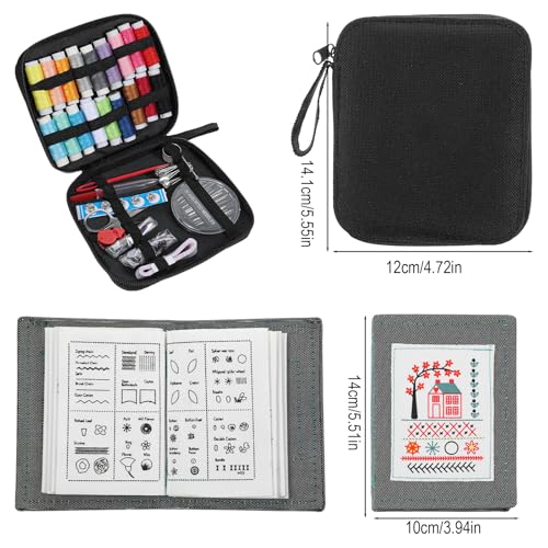 Kegeeei 1 Set Portable Embroidery Stitch Book Kit, Embroidery Sampler Practice Book with Complete Sewing Set, All-Scenario Stitch Guide & Tutorials for Beginners & Craft Lovers