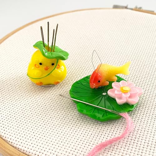 Magnetic Lotus Flower Leaf Needle Minder Chick Needle Holder and Fish Threader for Cross Stitch Embroidery Sewing Needlework Craft Supplies