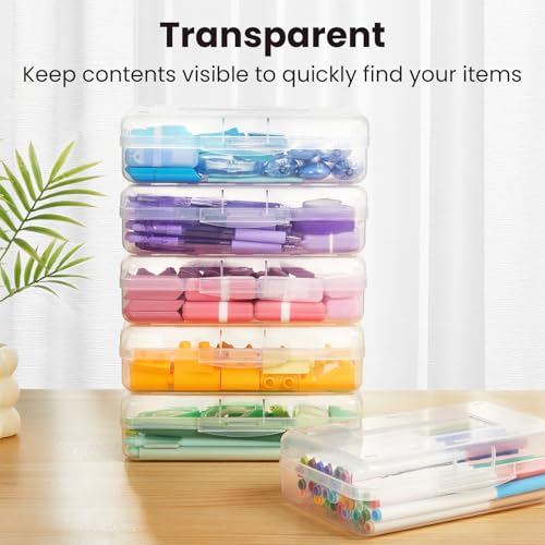 Sooez Plastic Pencil Case Box 6 Pack, Large Crayon Maker Pen Organizer - color: Clear