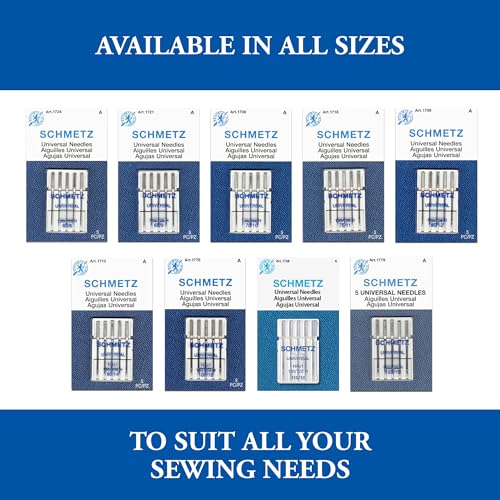 SCHMETZ Universal Sewing Machine Needles - Size 65/9, 5-Needle Cards, Pack of 5 - size: 5 Cards (25 Needles)