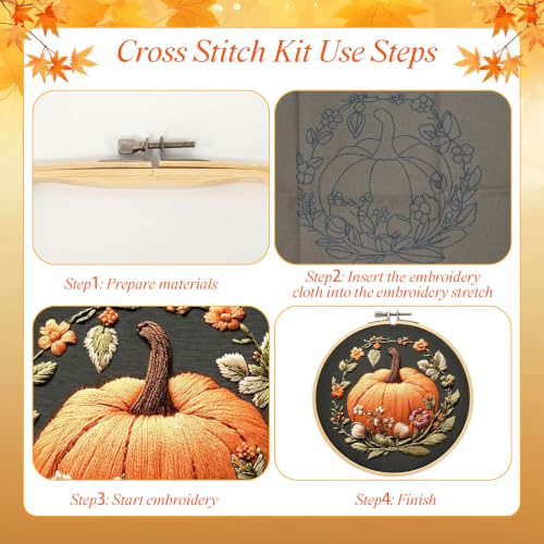 YOUDRN Pumpkin Embroidery Kit for Beginners, Embroidery Kits for Adults - color: Orange Pumpkin