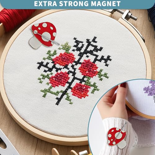 Magnetic Needle Minder Magnet Embroidery Accessories and Supplies Embroidery Needle Holder Cross Stitch Holder Needlework Supplies (Cardinal) (Mushroom) - size: Mushroom