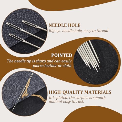 50 PCS Large Eye Embroidery Needles, 5 Sizes, Stainless Steel Yarn Knitting Needles for Hand Sewing (Pointed)