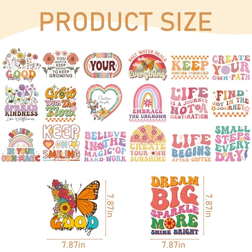 Dazoratix Groovy Iron on Transfers - 20 Sheets Inspirational Heat Transfer Vinyl Stickers Flower Decals Ready to Press for T-Shirts Clothing Patches Hat Pillow Appliques DIY Crafts Clothes Decorations - style: Groovy-20PCs