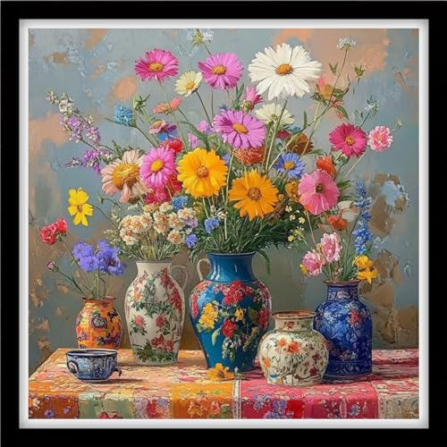 Fanxvivy Counted Cross Stitch Kits for Adults 11CT Unprinted Cross-Stitch Patterns Embroidery Kits Easy Cross Stitching Needlepoint Kits- Colorful Flower vase 18x18 inch - color: DIYcraft06