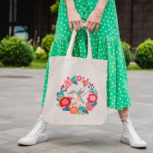 Louise Maelys Hummingbird Embroidery Kit Canvas Tote Bag for Beginners - color: Humming Bird