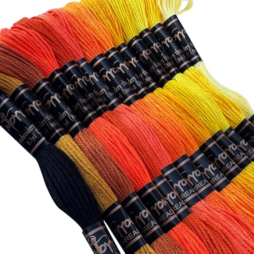 13 Skeins Embroidery Thread, 12 Colors Embroidery Floss Set, Cross-Stitch Threads for Hand Embroidery, String Art（Orange Yellow Series） - color: Yellow series, size: 1 Pack