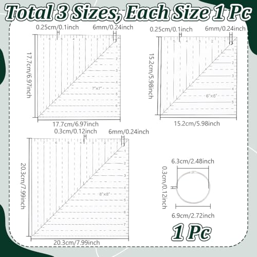 NBEADS 3 Pcs Square Up Ruler, 6/7/8Inch Transparent Acrylic Sewing Template Fabric Cutting Ruler with Binder Hinged Rings for Quilting and Sewing - style: Square Up