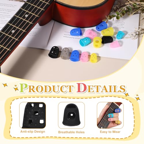 PATIKIL Rubber Finger Tips, 5 Sizes 20 Pcs Guitar Fingertip Protector Silicone Thimbles Knitting Accessories for Hand Sewing Paper Sorting Money Counting Guitar Playing, Black - color: Black