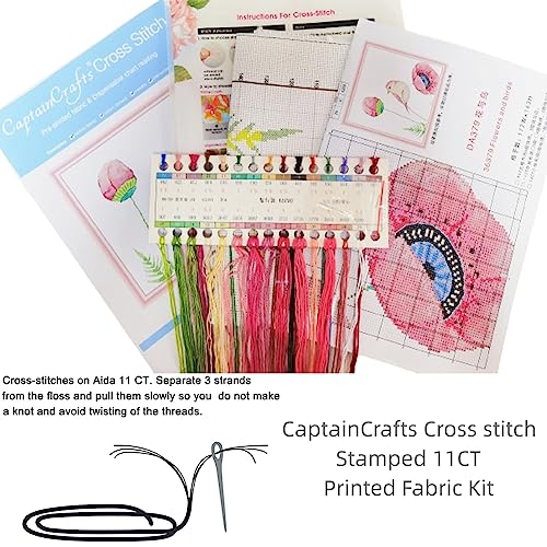 CaptainCrafts Cross Stitch Kits for Adults Stamped 11CT Flower Pattern - color: Rose Heart Purple, style: Stamped