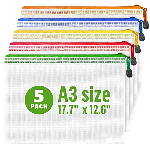 5 Pack Mesh Zipper Pouch Bags A3 17.7x12.6 inch - Plastic Zipper Pouches for Organizing - Game Storage Bags - Puzzle Organizer Bags - Large Zip Pouch Bags - Mesh Pouch with zip - Puzzle Bags - size: 5 Pack A3