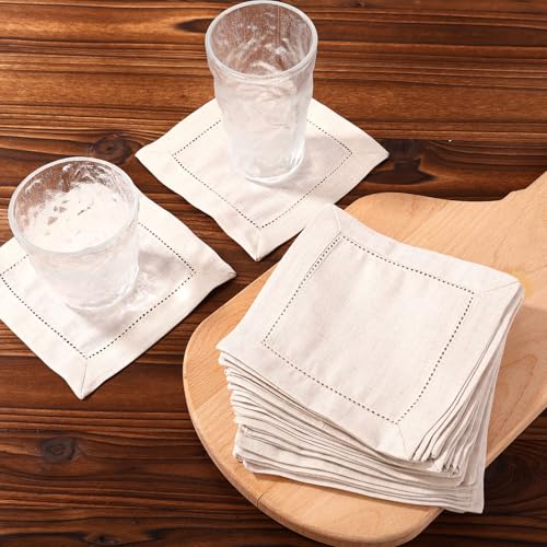 25pcs Linen Cocktail Napkins, Reusable Square Cocktail Napkins - color: Flaxen