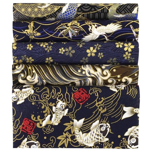 5PCS Cotton Pattern Fabric Bundles Small Flower Pattern Japanese Style Fabric for Crafts Sewing Quilting Patchwork (Gold Pink) (10 * 10 Inch) - color: Gold,pink