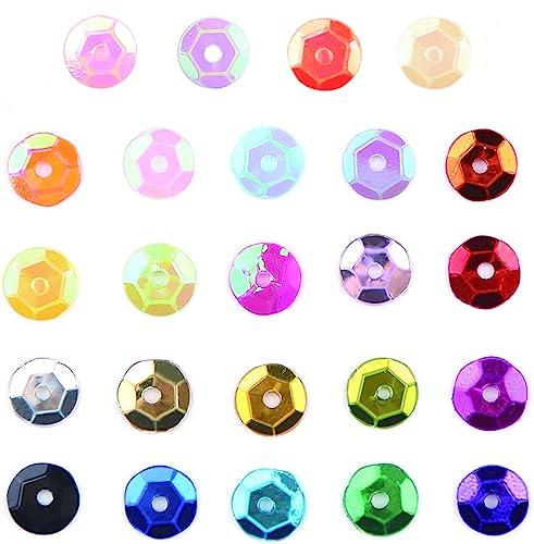 DIYASY 8MM Bulk Loose Sequins, 24 Colors 10800 Pcs Round Embroidery Sequins Cup Craft Sequin with Holes for Craft Sewing DIY Nails Decorations - size: 8MM