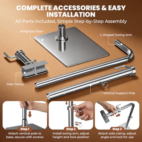 Workstand with Side Clamp for Lowery Stand, 360° Rotating Metal Needlepoint Workstand with Side Clamp, Fits 20" Q-Snap Frames & Scroll Rods, Height Adjustable Embroidery Stand for Sofa Hand Sewing