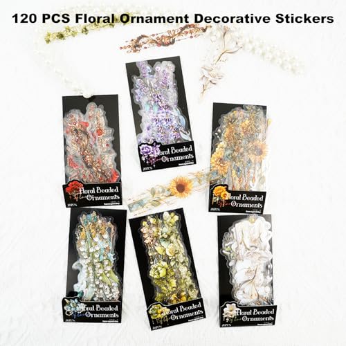 120 Pcs Vintage Floral Stickers for Scrapbooking and Journaling - color: Floral Bead