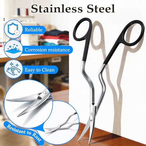 Double Curved Bent Handle Embroidery Scissor for Machine,Black