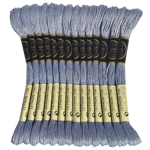 LE PAON Embroidery Floss, 14-Pack Six Strands 100% Long Staple Cotton Embroidery Thread, 8.7-Yard，Color Number：156, Lt. Blue Violet Between - color: 156
