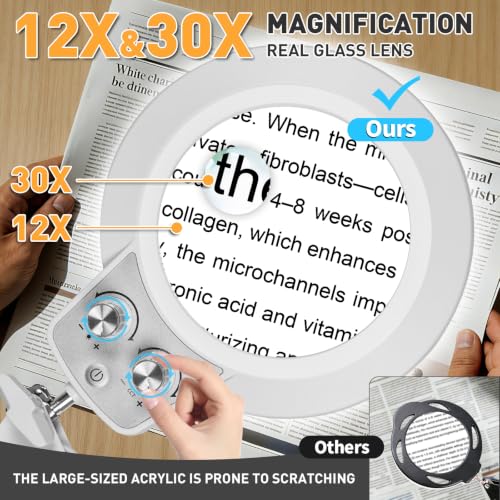 Magnifying Glass with Light and Stand 2 in 1 Square Stable Base White