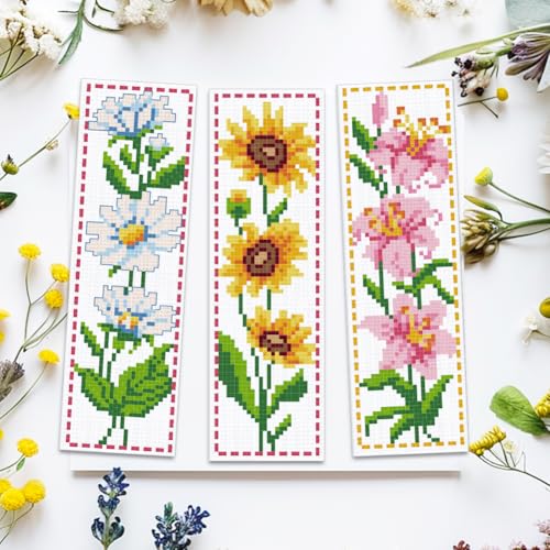 ACRNIGHEET 6PCS Cross Stitch Bookmark Kit for Beginner Flower Pattern Stamped Cross Stitch Kits for Adults Crossstitch Kits Adult Bookmarks with Instructions Hand Embroidery Craft Gift 8''x2.4'' 11CT - style: Floral patterns 1