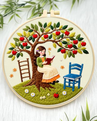 ERKOON Embroidery Kit for Beginners Adult, Cross Stitch Set Include Embroidery Cloth Hoop Threads for Craft Lover Hand Stitch with Embroidery Skill Techniques (Apple Tree) - color: Apple Tree