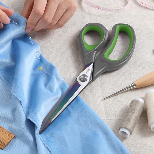 LIVINGO Fabric Scissors 9.5" Professional Sewing Shears All Purpose - color: Gray / Green, size: 9.5"