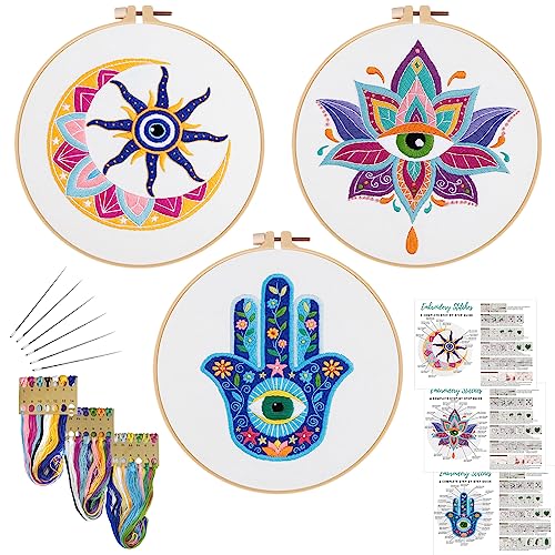 Louise Maelys 3 Pack Tarot Evil Eye Embroidery Kit for Beginners DIY Craft - color: kit-8