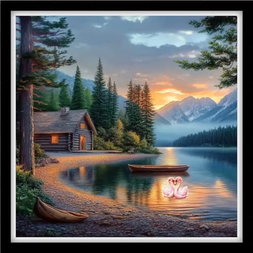 Fanxvivy Counted Cross Stitch Kits for Adults 11CT Unprinted Cross-Stitch Patterns Embroidery Kits Easy Cross Stitching Needlepoint Kits&Swan by the Lake Home 18x18 inch - color: DIY-craft16