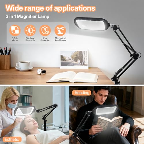 30X 10X Extra Large Floor Magnifying Glass with Light and Stand - color: Black