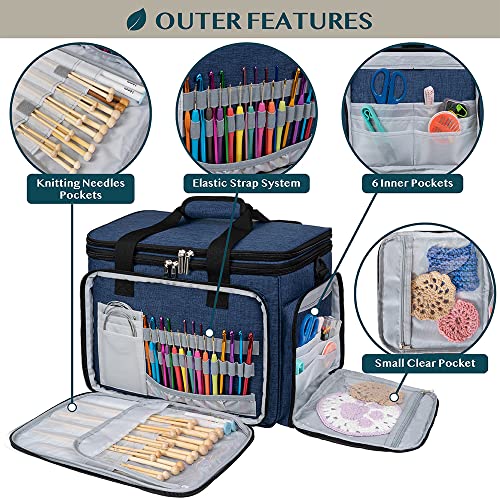 PAVILIA Large Knitting Yarn Storage Bag Crochet Organizer for Knitter, Navy - color: Heather Navy