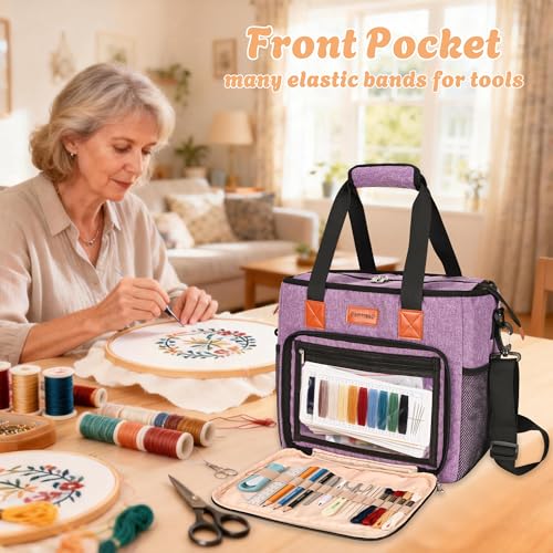 CROTIRAD Embroidery Bag Organizer for Cross Stitch Kits with Shoulder Strap - color: Purple