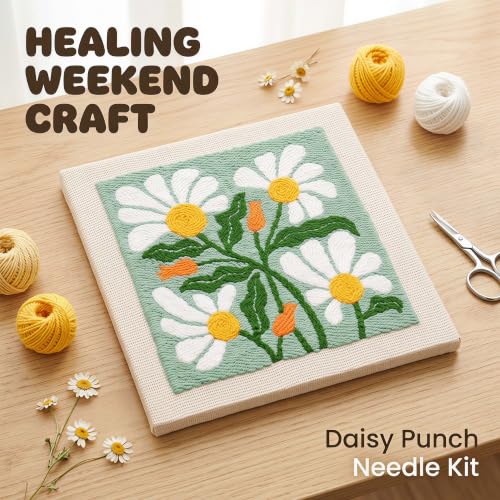 Harimau Embroidery Punch Needle kit Decorative Painting, Embroidery Starter Kits for Beginner,Punch Needle Fabric with Pattern,Threader, Yarns,Embroidery Hoops & Rug Punch(Green) - color: Green