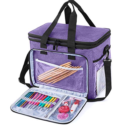 Teamoy Crochet Bag, Knitting Bag Yarn Storage Tote, Yarn Organizer, Purple - color: Purple