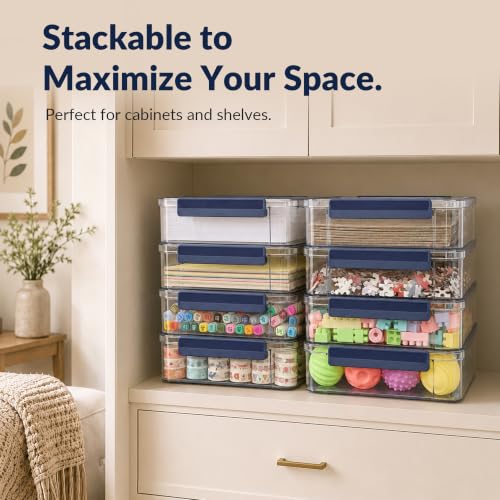 CATOOMUU 2-Pack 9x13 Clear Plastic Project Case Stackable Storage Box - color: Large-Blue