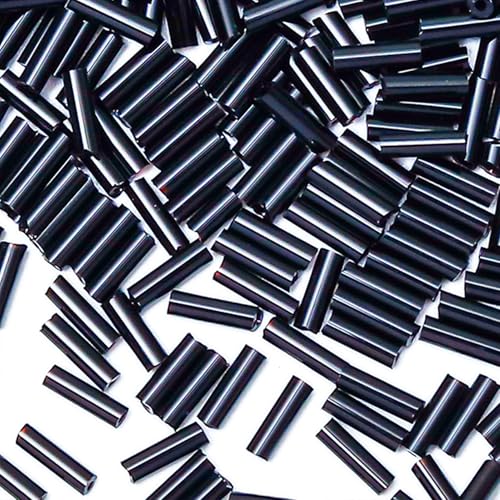 2000pcs Glass Bugle Beads, Tube Beads Bulk, Mini Long Tiny Small Waist Loose Spacer Embroidery Beaded for Bracelets Jewelry Making Sewing, Crafts, 2×6mm, Black - color: Black