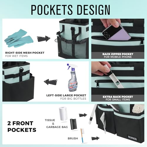 SCAVATA Compact Wearable Cleaning Caddy with Handle & Shoulder Straps - color: BabyBlue