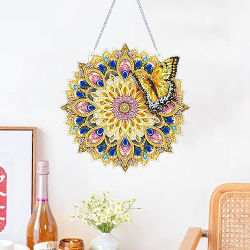 ZeeLionArt Hanging Diamond Art Kits for Adults,Butterfly Pendant Diamonds Painting Art Kit,7.0x7.1inch Acrylic Diamonds Painting Board Kit Ornament, Special Crystal Diamond Hanging Ornament - color: DP04142