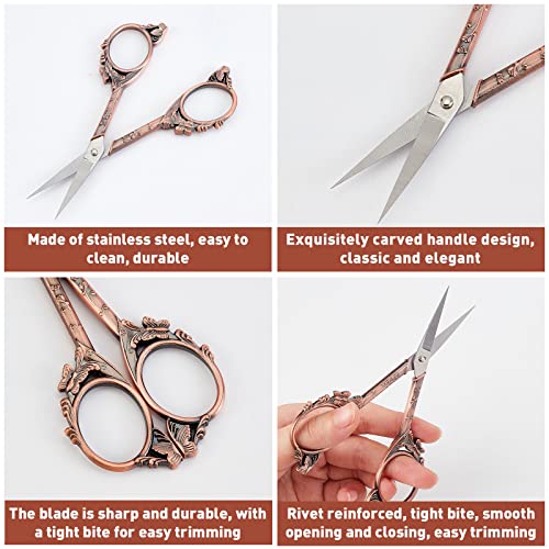 SUNNYCLUE 1Set 4.7Inch Stainless Steel Embroidery Scissors Butterfly Pattern Vintage Style Pointed Tip Sewing Shears for Papercraft Crochet Cross Stitch Knitting Scissors Red Copper Printed Package - color: Red Copper-1pc-butterfly Scissors