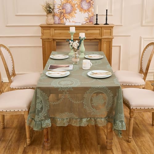 Sage Green Lace Tablecloth, Floral Rectangular Table Cloth 55”x40” - color: Green, size: 55" x 40" (Rectangular)