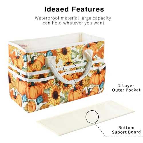 Craft Organizer Tote Bag with Multiple Pockets,Scrapbooking Art Storage - color: Pumpkin Flower