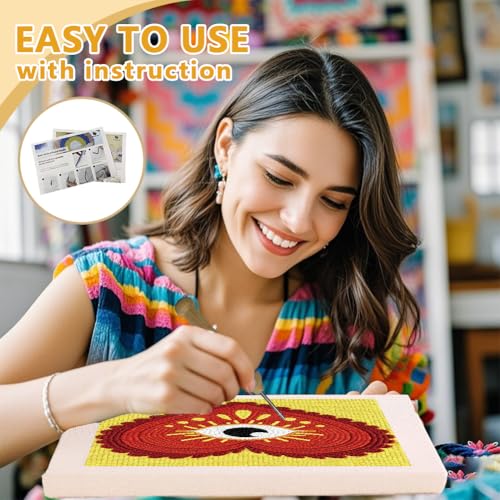 Doodlream Love Eye Heart Needle Kit for Beginner, 9.4"x 9.4" Boho Punch Stitching Craft Set, Red DIY Embroidery Starter with Printed Frame, Instruction, Threader, Yarn, Pinch Needle - color: Eye