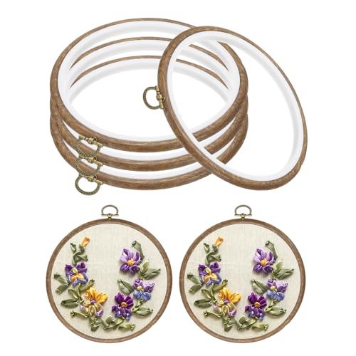 PATIKIL 6inch Embroidery Hoop, 4pcs Cross Stitch Hoop Rubber Imitated Wood Circle Frame Ring for Embroidery Art Craft Sewing Ornaments Hanging Decoration - size: 6in
