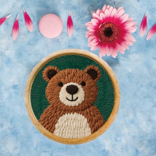 FREEBLOSS DIY Punch Needle Kits for Beginners Cartoon Bear Punch Needle Starter Craft Set with Hoop and Instruction Embroidery Set for Adults Festival Gift and Decoration 7.9''/20cm