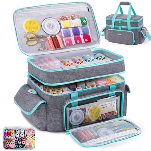 AMOIGEE Large 15" Double-Layer Sewing Organizer Bag w/Detachable Dividers - color: Grey