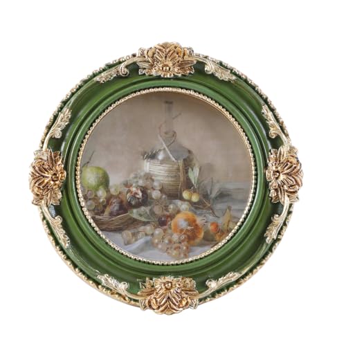 Vintage Picture Frames 3x3 Ornate Green and Gold Antique Pictue Frames with Real Glass Cover for Wall & Tabletop Display Victorian Home Decor Gallery Wall Decor,Round - color: Green, size: 3X3