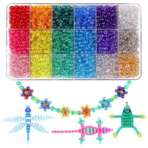 2600+pcs Pony Beads Kit Rainbow Glitter Plastic Beads Multicolor Pony Bead Bulk with Elastic String, Hair Bead for Braids DIY Crafts Jewelry Making Kit for Bracelets Necklaces - color: Giltter Beads