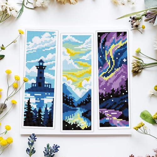 ACRNIGHEET 6PCS Cross Stitch Bookmark Kits for Beginners Stamped Pattern - style: Landscape Patterns 2