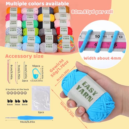 24 * 50g/1.76oz Crochet Yarn, 24 * 87yds Beginner Crochet Yarn - color: 24 colors