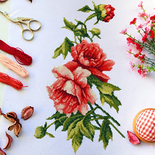 Povitrulya Beautiful Peonies Counted Cross Stitch kit - DIY Embroidery Set with Paper Pattern and prestored Floss - color: Peonies